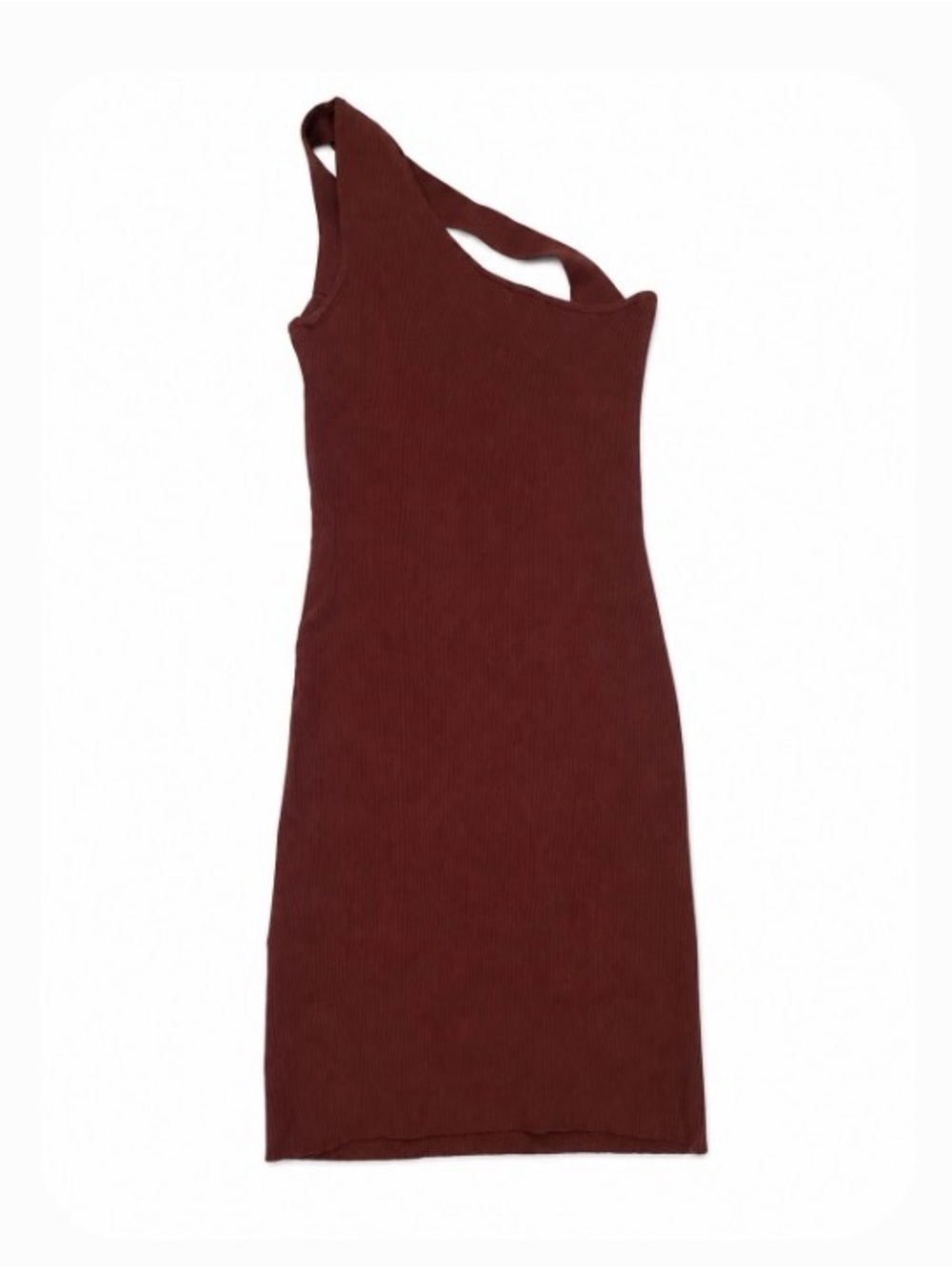 NWT Bershka One Shoulder Ribbed Bodycon Midi Dress Rich Chocolat Brown - Size L